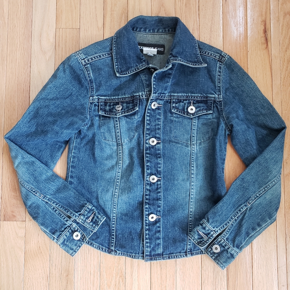 Express Jeans Women Denim Shirt Jacket XS Y2K Western Cowgirl VTG Retro Country